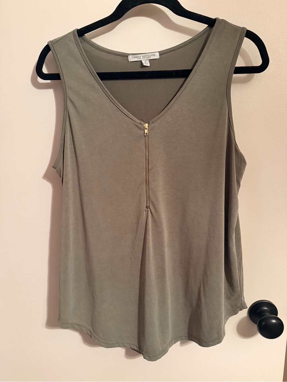 Green Envelope Olive Zip V-Neck Tank TopSz. M